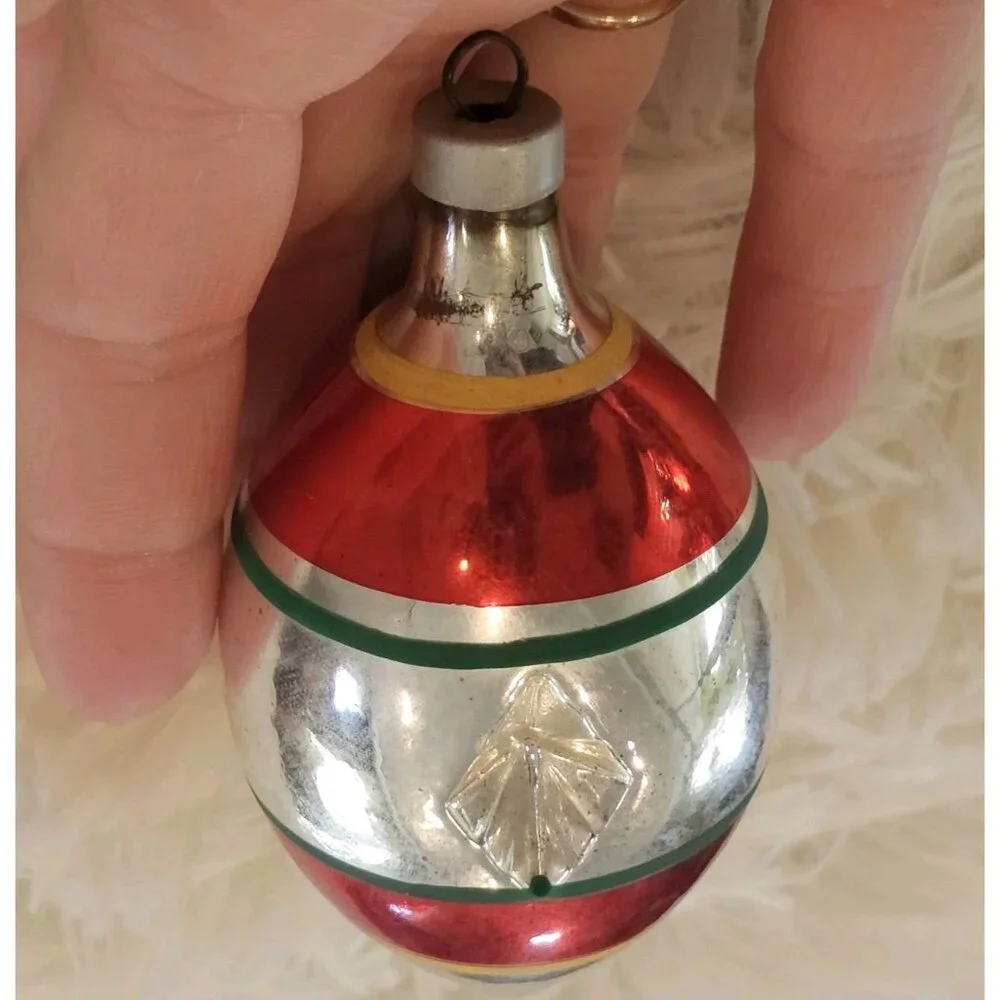 VTG MCM Christmas Ornament Teardrop‎ Reflector Mercury Glass Indent Silver